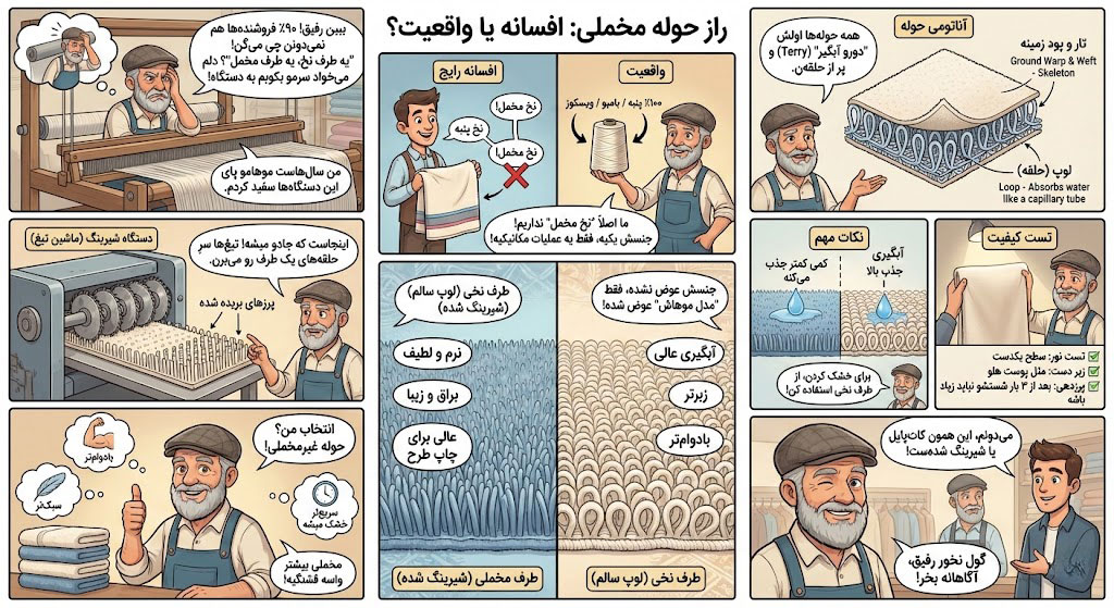 این حوله یه طرفش نخه، یه طرفش مخمل! اصلا همچین چیزی نداریم :)